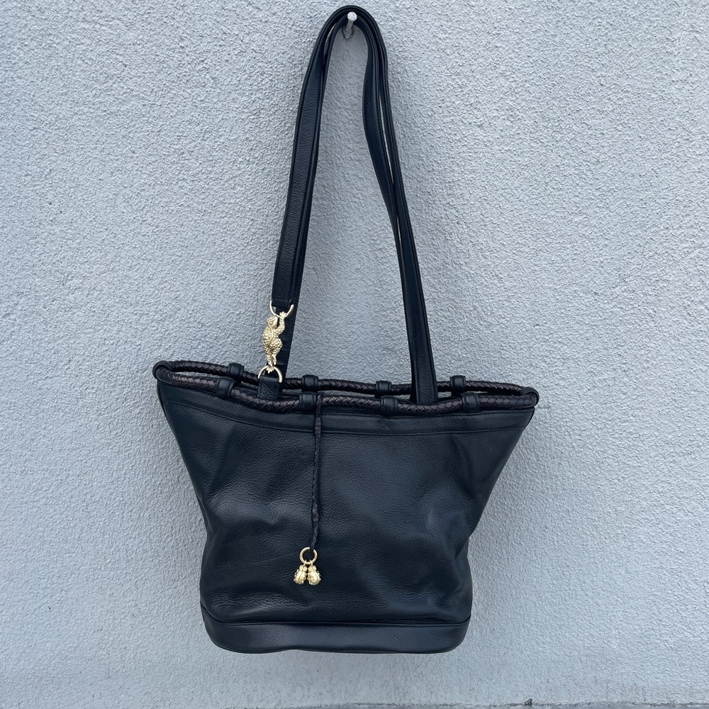 Barry Kieselstein-Cord Woven Nylon Leather Bucket Bag